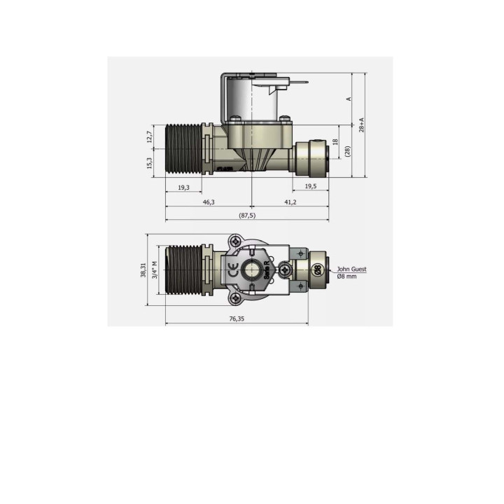 ELETTROVALVOLA 1 VIA PER EROGATORI DI ACQUA 220 V AC INGRESSO 3/4"MASCHIO CODOLO 8 mm